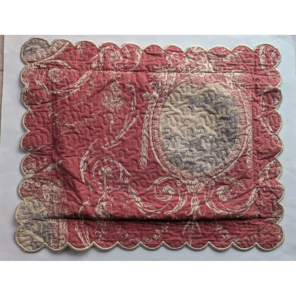 Vtg Yves Delorme Paris Pillow Sham French Country Toscane Quilted Cotton Coral